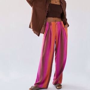 Urban Outfitters Pink Stripe Martina Linen Blend Trouser Pant Sz 10